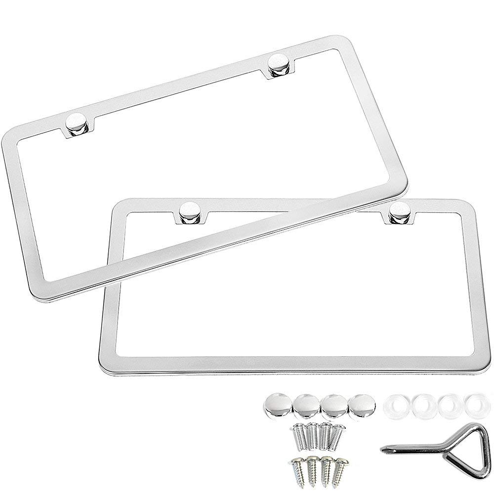 2* CHROME STAINLESS STEEL LICENSE PLATE FRAME TAG COVER SCREW CAP Silver Color