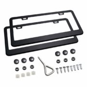MATTE BLACK STAINLESS STEEL METAL LICENSE PLATE FRAME+SCREW CAPS TAG COVER