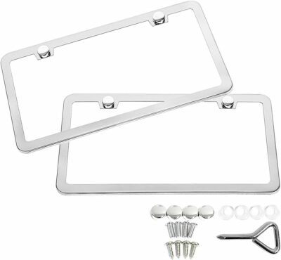 SunplusTrade 2 Stainless Steel Polish Mirror License Plate Frame