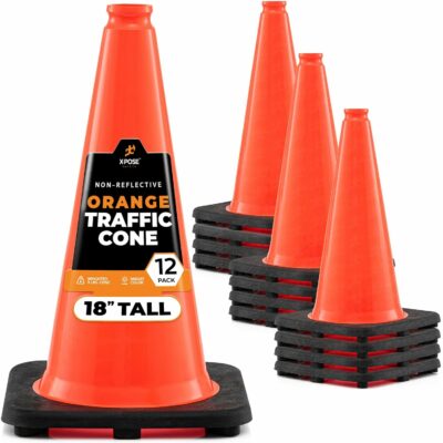 18" Orange Traffic Safety Cones with Black Base (Pack of 12)