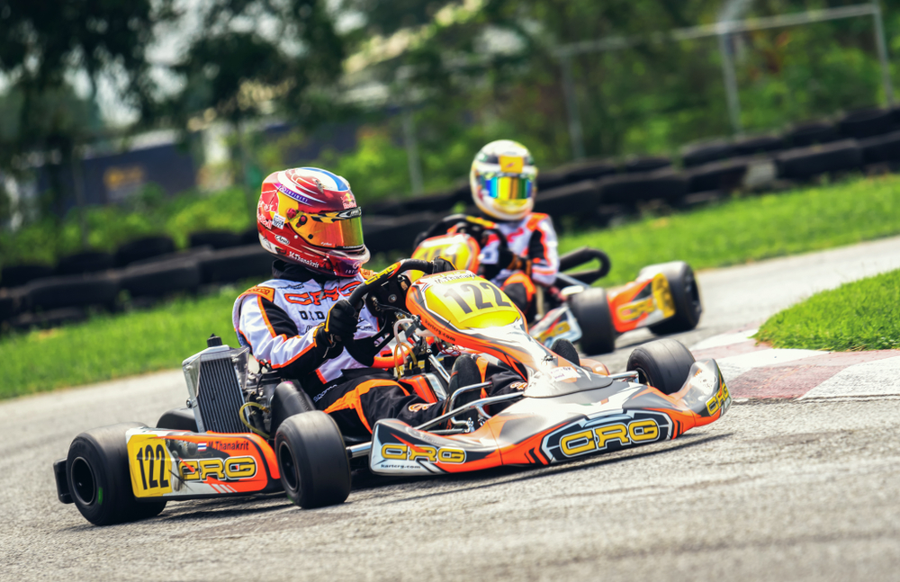 Child driving a gas-powered go-kart