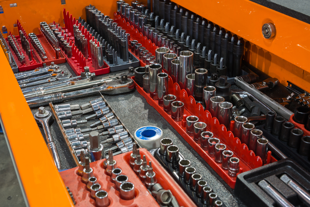 a very organized socket set using a peg style organizer