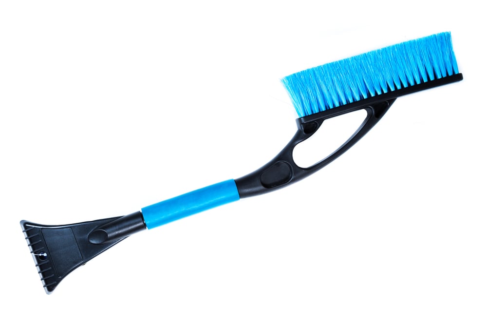 blue ice scraper with scraper and broom brush
