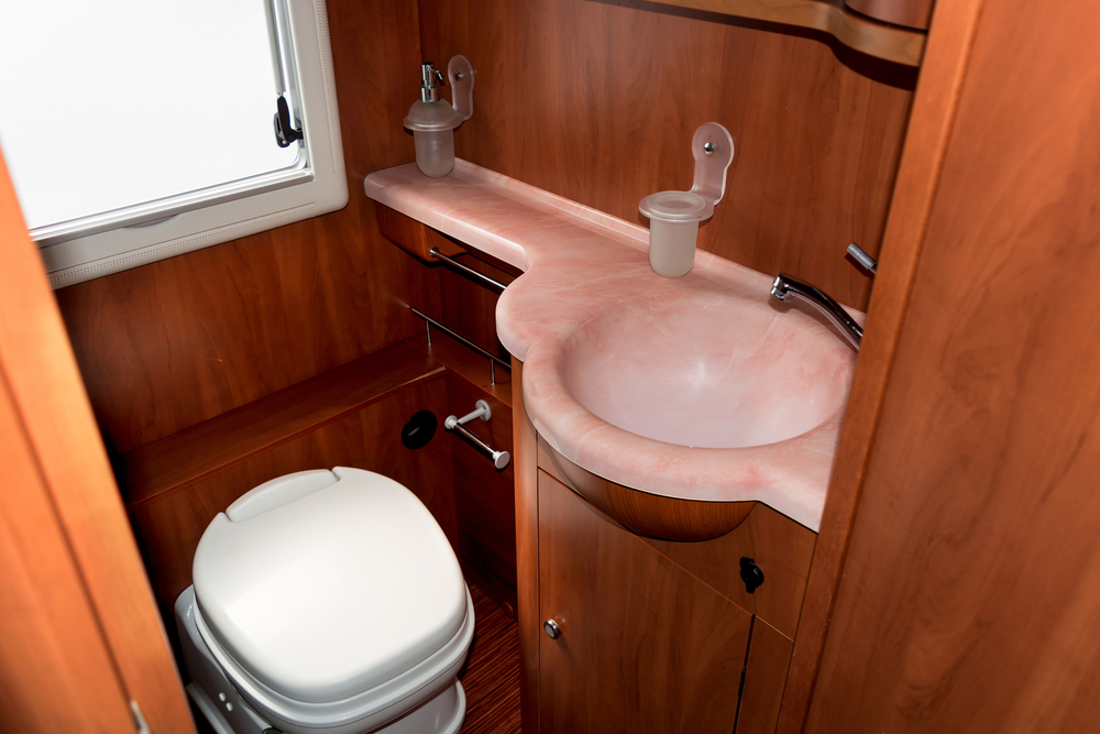 RV toilet in a bathroom