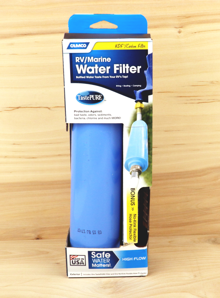 An inline RV water filter