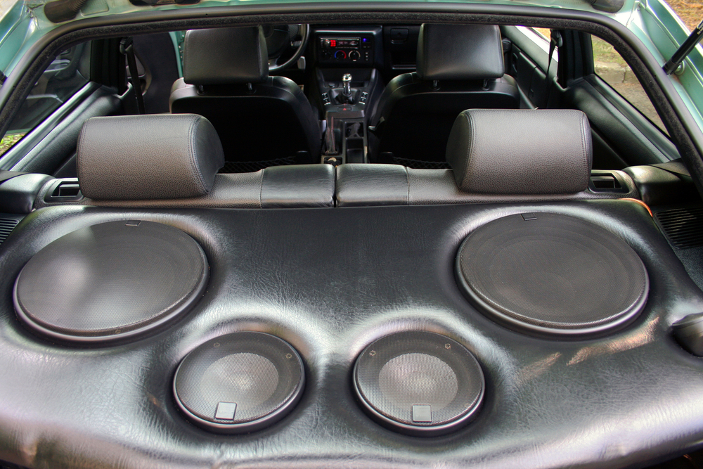 Four installed shallow mount subwoofers