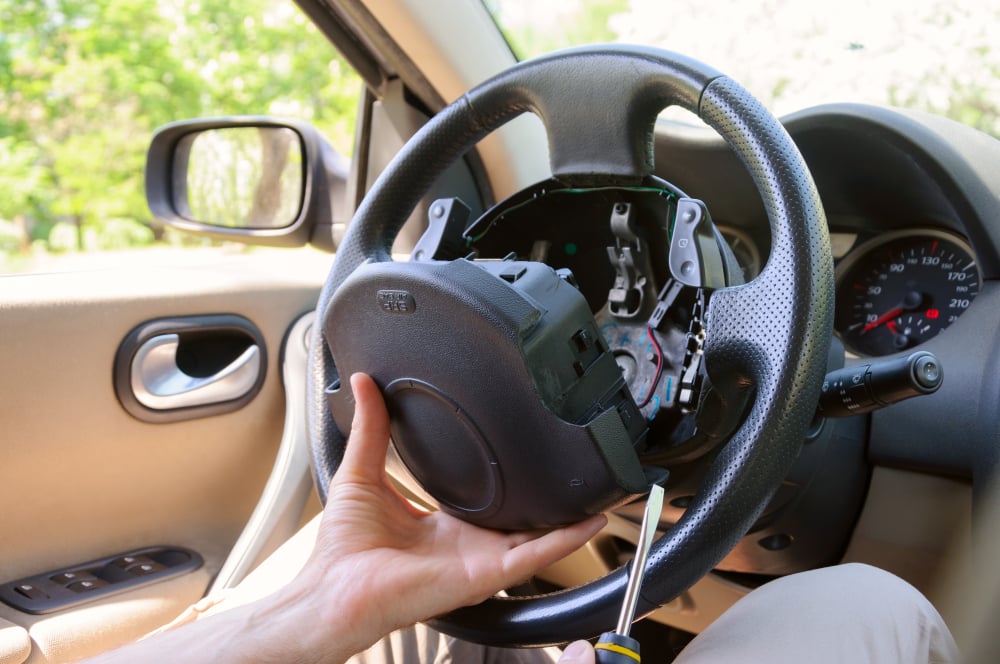 steering wheel being disassembled