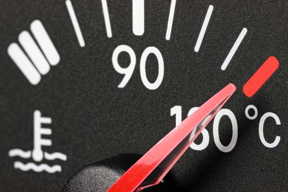 an engine temperature gauge indicating overheating