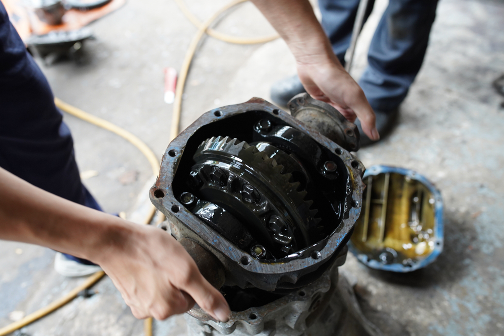 differential full of oil with cover removed