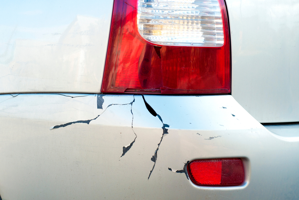 close up of a cracked rear bumper