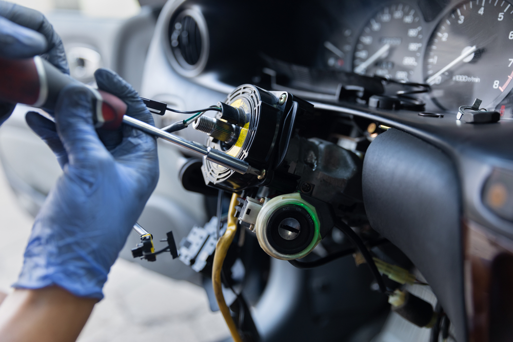 interior of a steering column and ignition cylinder